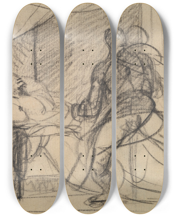 Triptych art skateboard deck of Benjamin Robert Haydon The Murder Of Duncan Macbeth With The Body And Lady Macbeth Approaching_1 by Benjamin Robert Haydon (1786-1846)