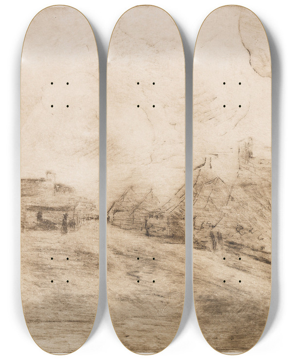 Triptych art skateboard deck of Max Liebermann Strae In Zandvoort by Max Liebermann (1847-1935)
