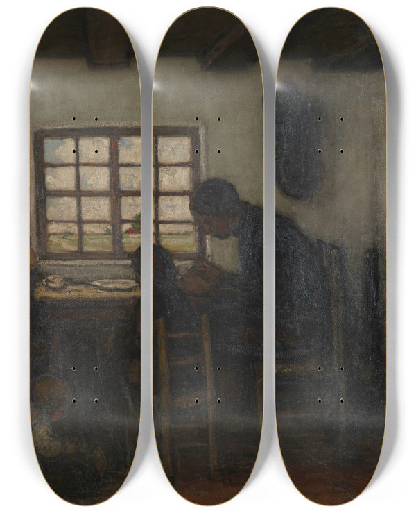 Triptych art skateboard deck of Jakob Smits Interior In The Kempen_1 by Jakob Smits (1855-1928)