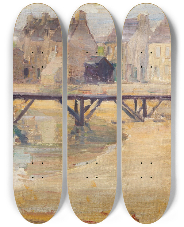 Triptych art skateboard deck of Max Kurzweil A Bridge by Max Kurzweil (1867-1916)