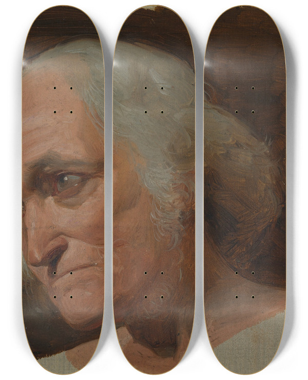 Triptych art skateboard deck of Adolf Schrdter  Studie Des Kopfes Eines Grauhaarigen Alten Mannes by Adolf Schrodter (1805-1875)