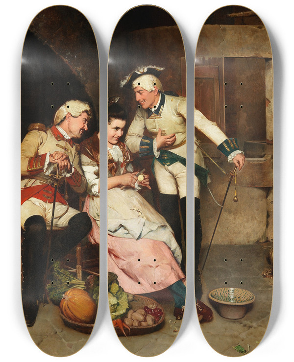 Triptych art skateboard deck of Pietro Torrini The Rivals_1 by Pietro Torrini (1852-1920)