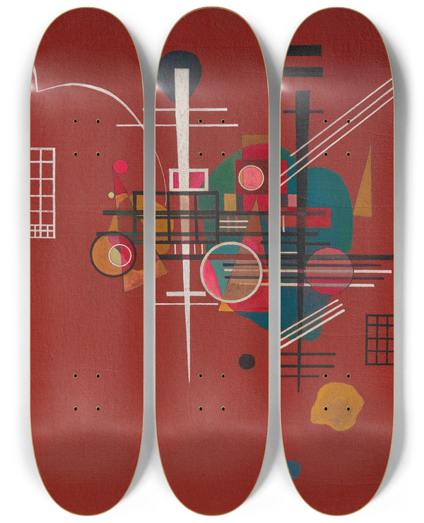 Triptych art skateboard deck of Wassily Kandinsky Dumpfes Rot by Wassily Kandinsky (1866-1944)