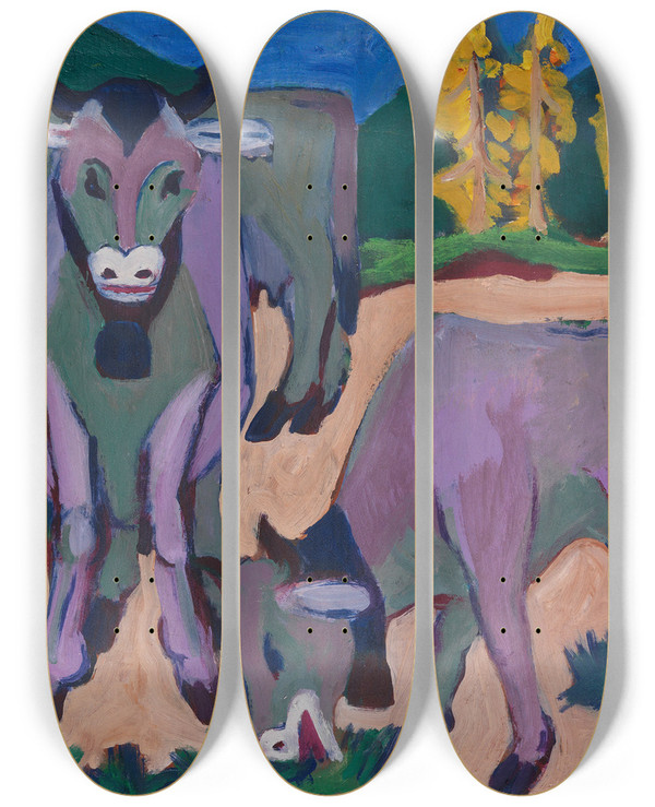 Triptych art skateboard deck of Ernst Ludwig Kirchner Khe Im Herbst by Ernst Ludwig Kirchner (1880-1938)