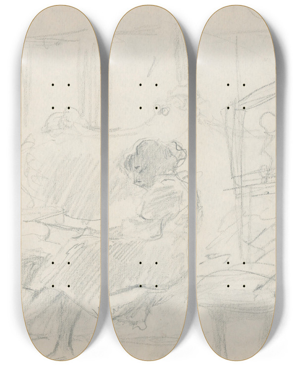 Triptych art skateboard deck of Gustv Mall Sediaca by Gustav Mally (1879-1952)