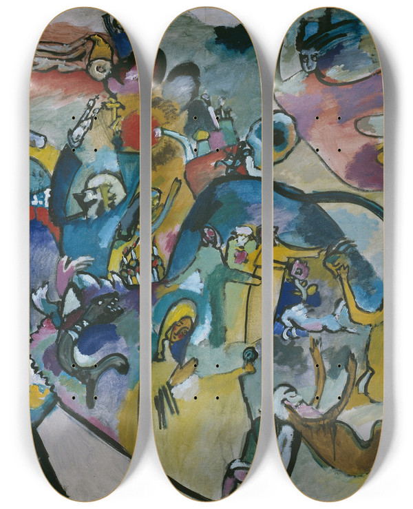 Triptych art skateboard deck of Wassily Kandinsky All Saints Day Ii by Wassily Kandinsky (1866-1944)