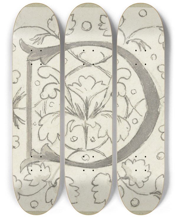 Triptych art skateboard deck of Wilhelm Steinhausen Initial D by Wilhelm Steinhausen (1846-1924)
