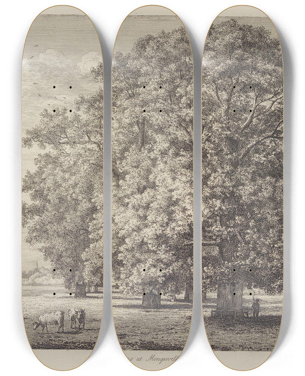 Triptych art skateboard deck of Jacob George Strutt The Elms At Mongewell by Jacob George Strutt (1784-1867)