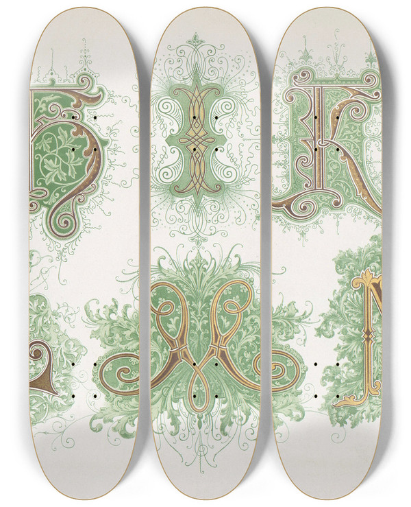 Triptych art skateboard deck of Bernhard Dondorf Dondorfs Alphabete Pl37 by Bernhard Dondorf (1833-1933)