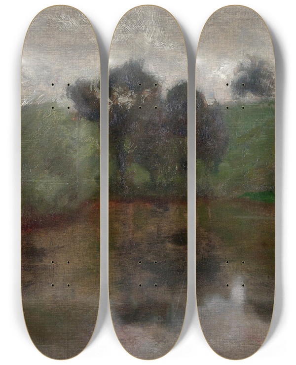 Triptych art skateboard deck of Franz Von Stuck Landscape by Franz Von Stuck (1863-1928)
