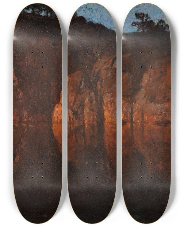 Triptych art skateboard deck of Gottfrid Kallstenius After Sunset Motif From The Archipelago by Gottfrid Kallstenius (1861-1943)
