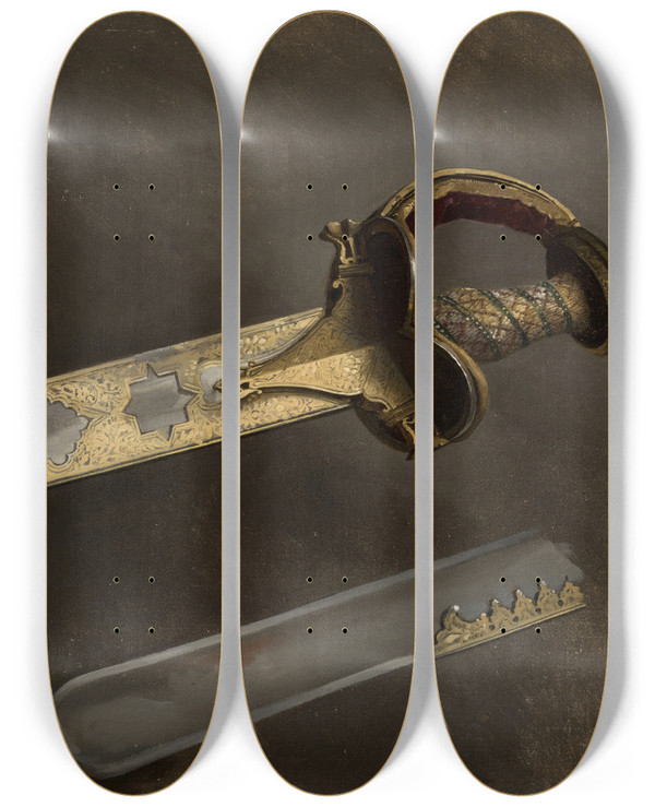 Triptych art skateboard deck of Stanisaw Von Chlebowski Study Of A Sabre by Stanislaw Chlebowski (1835-1884)