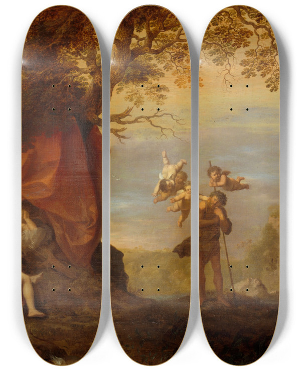 Triptych art skateboard deck of Cornelis Van Poelenburch Cimon And Iphigenia by Cornelis Van Poelenburch (1594-1667)