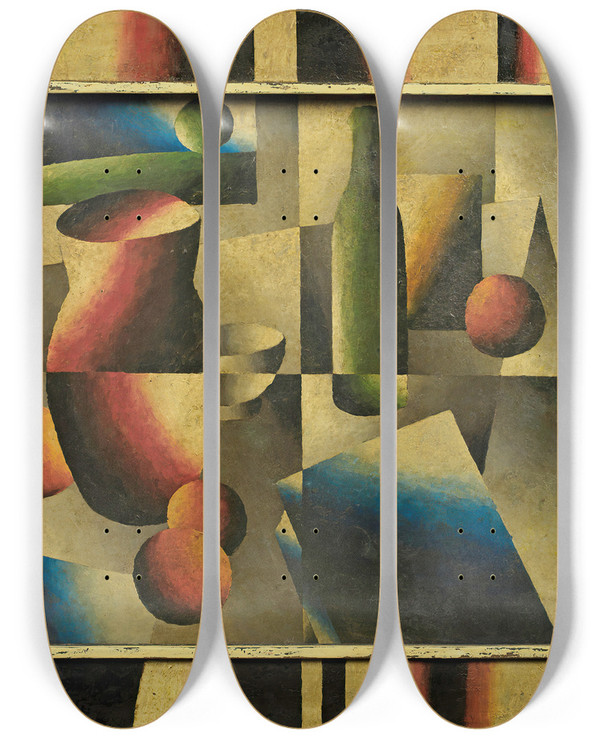 Triptych art skateboard deck of Arthur Segal Still Life With Book Jug And Bottle by Arthur Segal (1875-1944)