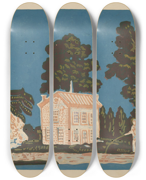 Triptych art skateboard deck of Albert Levone Wallpaper For Bandbox Covering by Albert Levone (20-)