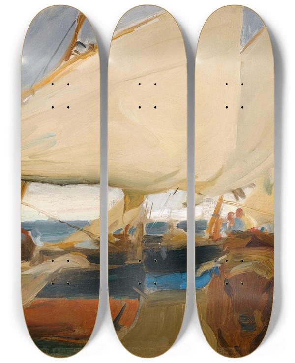 Triptych art skateboard deck of Joaqun Sorolla Playa De Valencia_1 by Joaquin Sorolla (1863-1923)