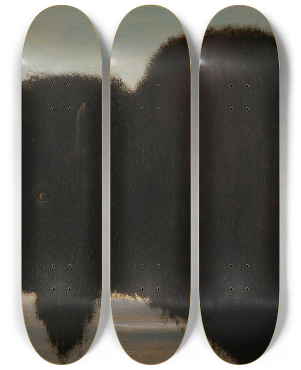 Triptych art skateboard deck of Albert Bierstadt Buffalo Head by Albert Bierstadt (1830-1902)