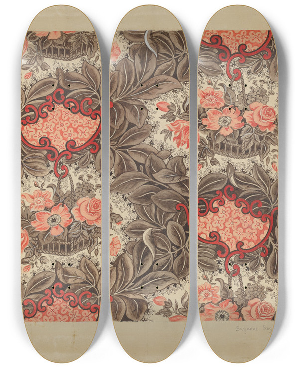Triptych art skateboard deck of Suzanne Roy Chintz_2 by Suzanne Roy