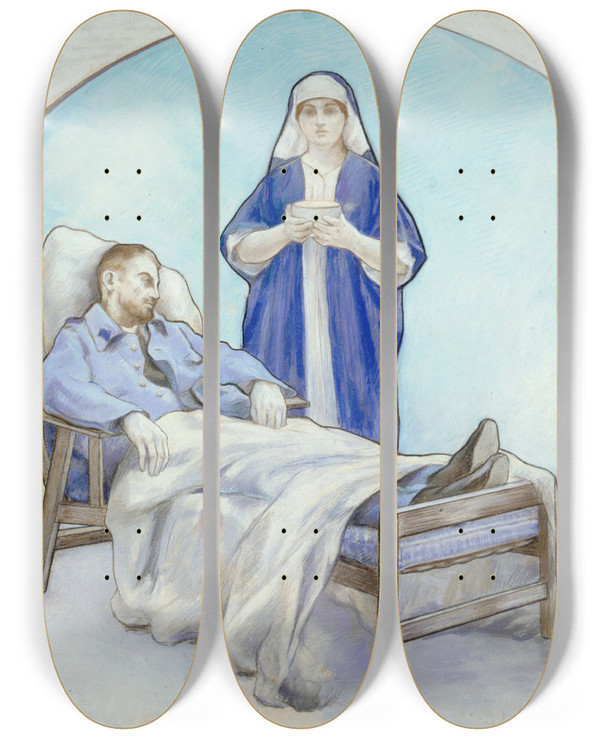 Triptych art skateboard deck of Alfred Philippe Roll Soldat Et Infimires by Alfred Philippe Roll (1846-1919)