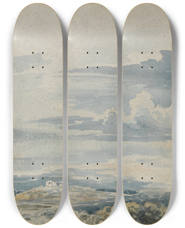 Triptych art skateboard deck of James Ward Landscape With A Castle On A Hill by James Ward (1769-1859)