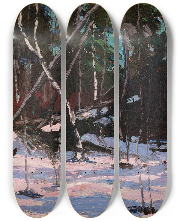 Triptych art skateboard deck of Tom Thomson Early Snow Algonquin Park by Tom Thomson (1877-1917)