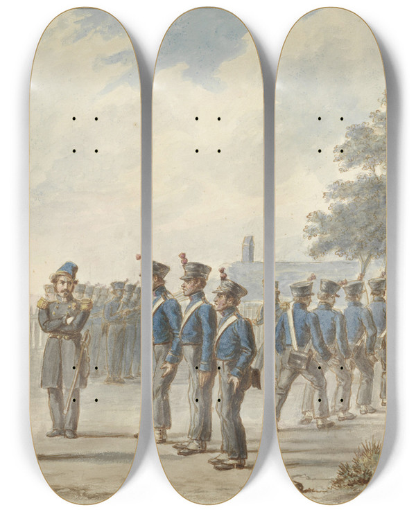 Triptych art skateboard deck of Gerret Jasink Van De Poll Plattelandsschutterij 1830 by Gerret Jasink van de Poll (1802-1839)
