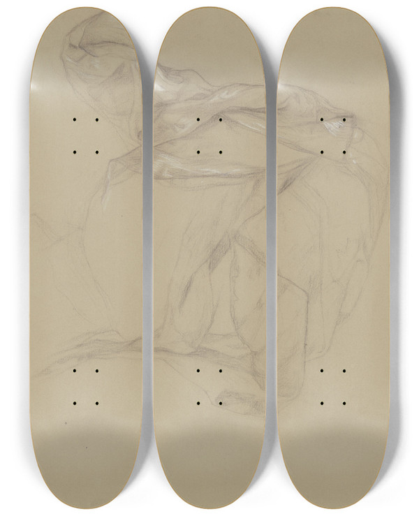 Triptych art skateboard deck of Victor Mller Study Of Garments by Victor Muller (1829-1871)