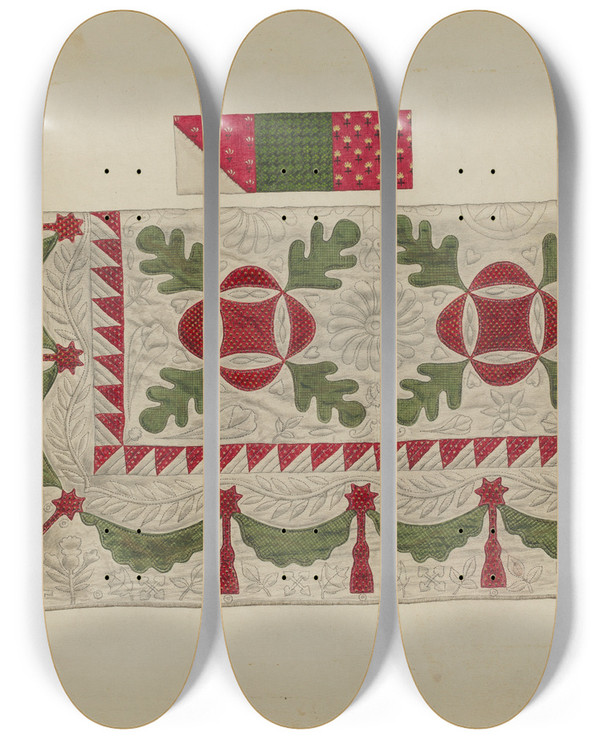 Triptych art skateboard deck of Paul Ward Quilt Oak Leaf by Paul Ward (20-)