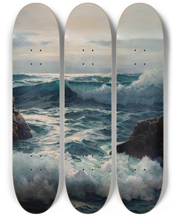 Triptych art skateboard deck of Frederick Judd Waugh The Invading Surf by Frederick Judd Waugh (1861-1940)