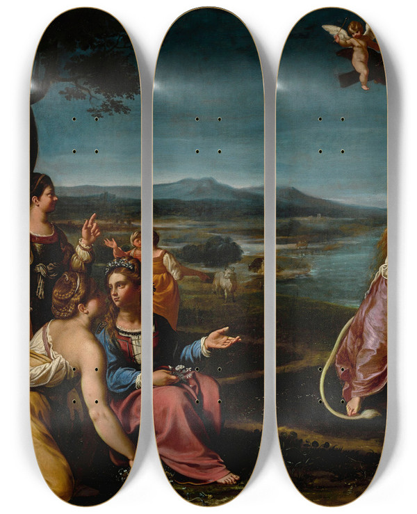 Triptych art skateboard deck of Antiveduto Gramatica The Rape Of Europa by Antiveduto Gramatica (1571-1626)