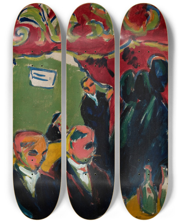 Triptych art skateboard deck of Ernst Ludwig Kirchner Tavern by Ernst Ludwig Kirchner (1880-1938)