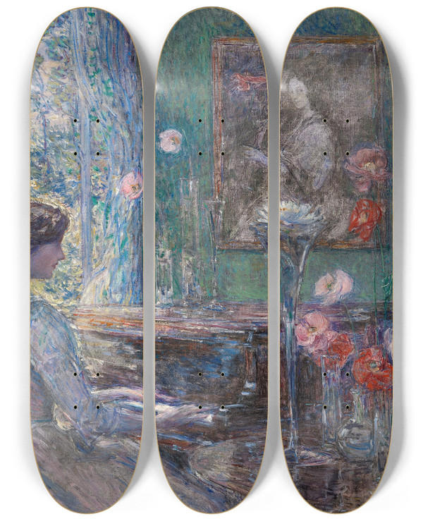 Triptych art skateboard deck of Childe Hassam Improvisation by Childe Hassam (1859-1935)