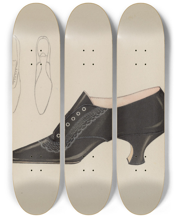 Triptych art skateboard deck of Carl Schutz Womans Shoe by Carl Schutz