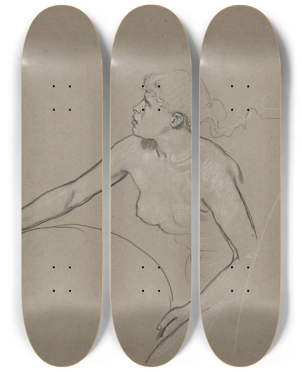 Triptych art skateboard deck of Elihu Vedder Studies For Figure Ofspring_1 by Elihu Vedder (1836-1923)