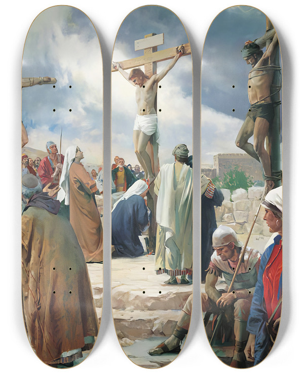 Triptych art skateboard deck of Carl Bloch Crucifixion by Carl Bloch (1834-1890)