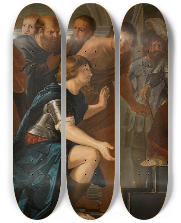 Triptych art skateboard deck of Christiaen Van Couwenbergh Aeneas Taking Leave From Dido by Christiaen Van Couwenbergh