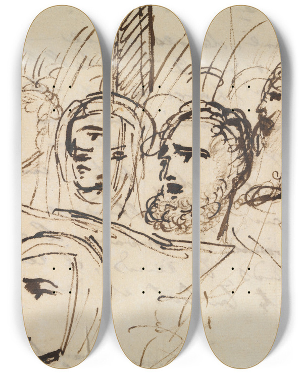 Triptych art skateboard deck of Benjamin Robert Haydon Study For Christs Entry Into Jerusalem_9 by Benjamin Robert Haydon (1786-1846)