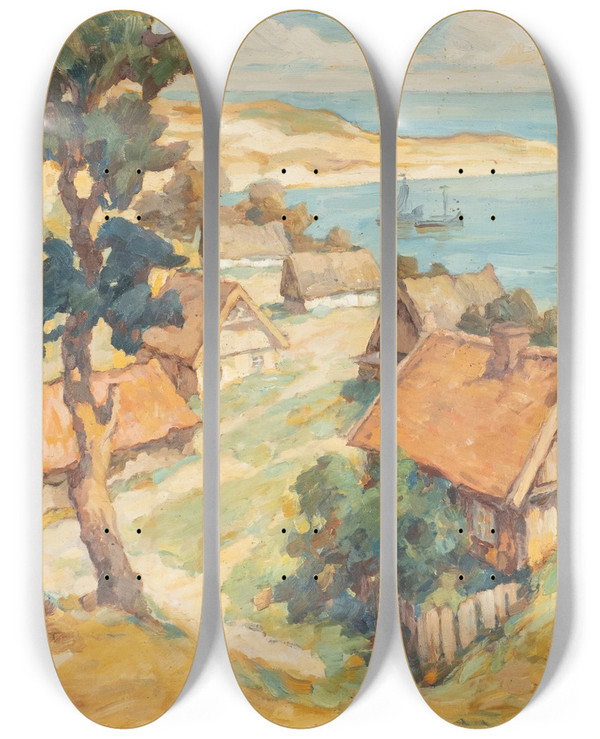 Triptych art skateboard deck of Carl Knauf Nidden At Curonian Spit by Carl Knauf (1893-1944)
