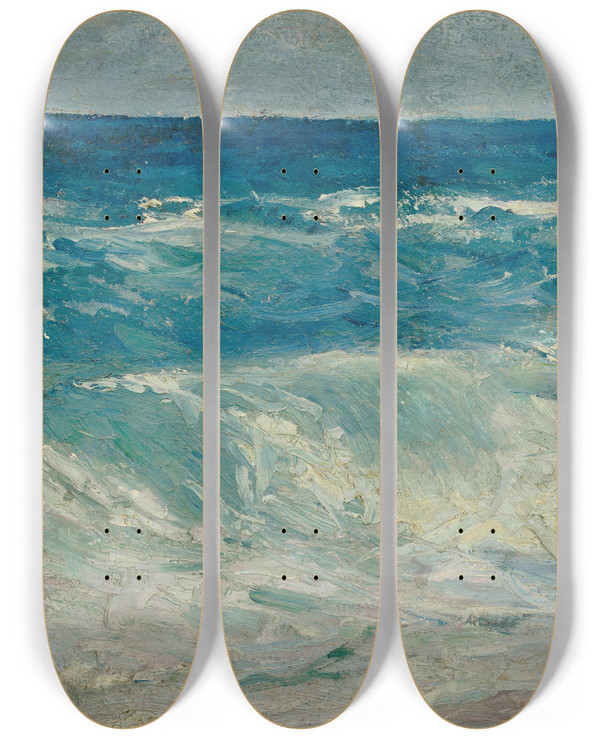 Triptych art skateboard deck of William Henry Dethlef Koerner Seascape by William Henry Dethlef Koerner (1878-1938)