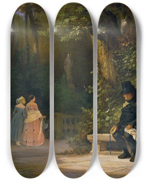 Triptych art skateboard deck of Carl Spitzweg The Widower by Carl Spitzweg (1808-1880)