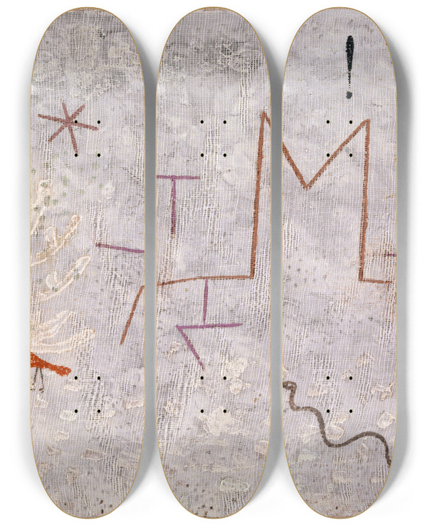 Triptych art skateboard deck of Paul Klee Garden Gate K by Paul Klee (1879-1940)