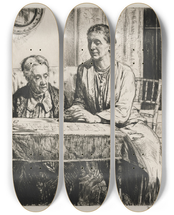 Triptych art skateboard deck of Francis Dodd Patience by Francis Dodd (1874-1949)