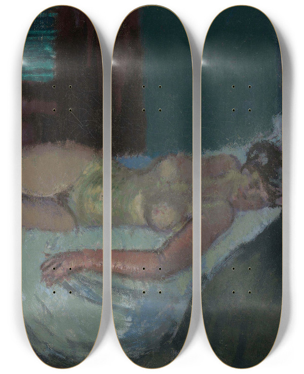 Triptych art skateboard deck of Walter Richard Sickert Mornington Crescent Nude by Walter Richard Sickert (1860-1942)