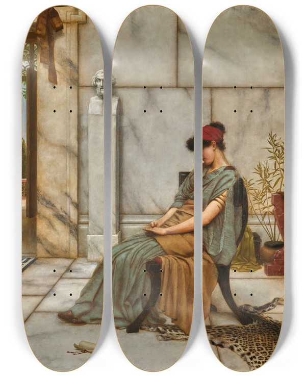 Triptych art skateboard deck of John William Godward The Engagement Ring_2 by John William Godward (1861-1922)