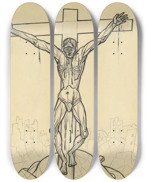 Triptych art skateboard deck of Karl Wiener Golgatha_1 by Karl Wiener (1901-1949)