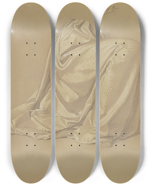Triptych art skateboard deck of Josef Ferdinand Becker Kneeling Garbed Figure by Josef Ferdinand Becker (1846-1877)