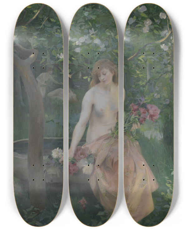 Triptych art skateboard deck of Mileren Mnard Spring by mile-Ren Mnard (1862-1930)