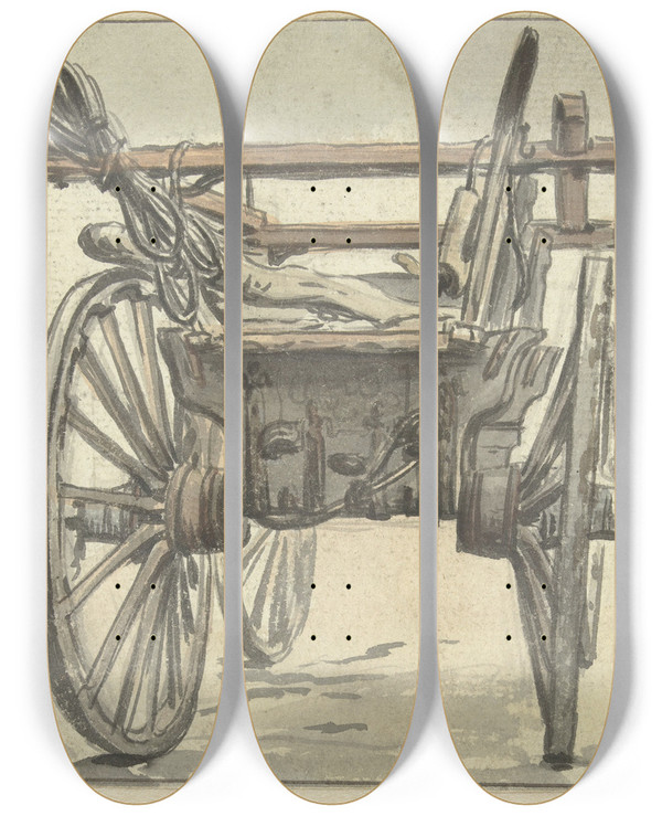 Triptych art skateboard deck of Simon Andreas Krausz Achterkant Van Een Vierwielige Kar by Simon Andreas Krausz (1760-1825)