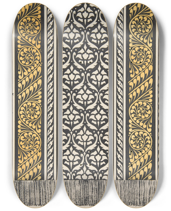 Triptych art skateboard deck of Christopher Dresser Design Drawing_10 by Christopher Dresser (1834-1904)