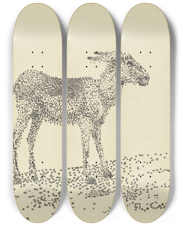 Triptych art skateboard deck of Rudolf Gudden Donkey by Rudolf Gudden (1863-1935)